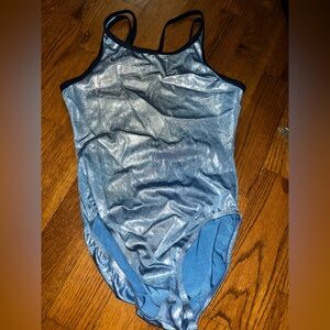 Sarata Leo's blue metallic cross cross gymnastics tumbling dance leotard sz AL